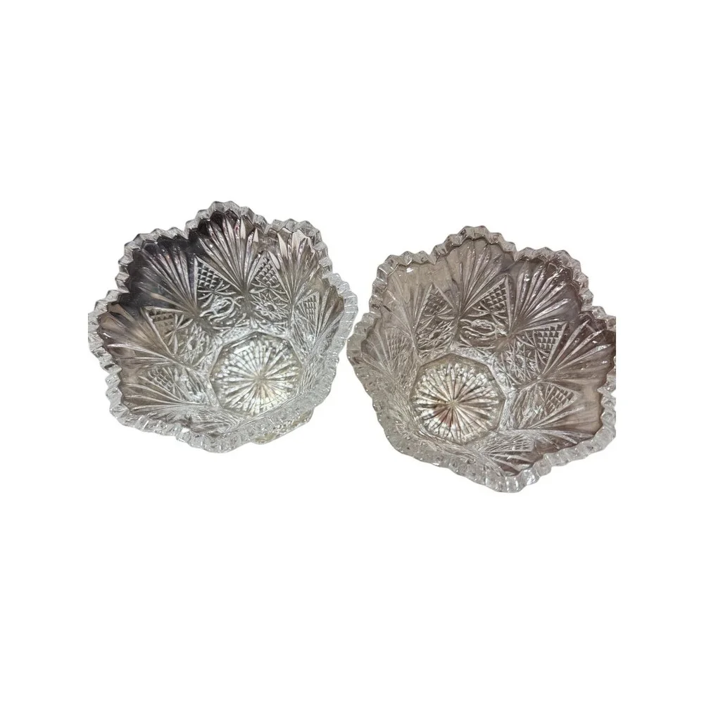 Vintage Clear Pressed Glass Rose Starburst Votive Candle Holder‎ Set of 2 Vases